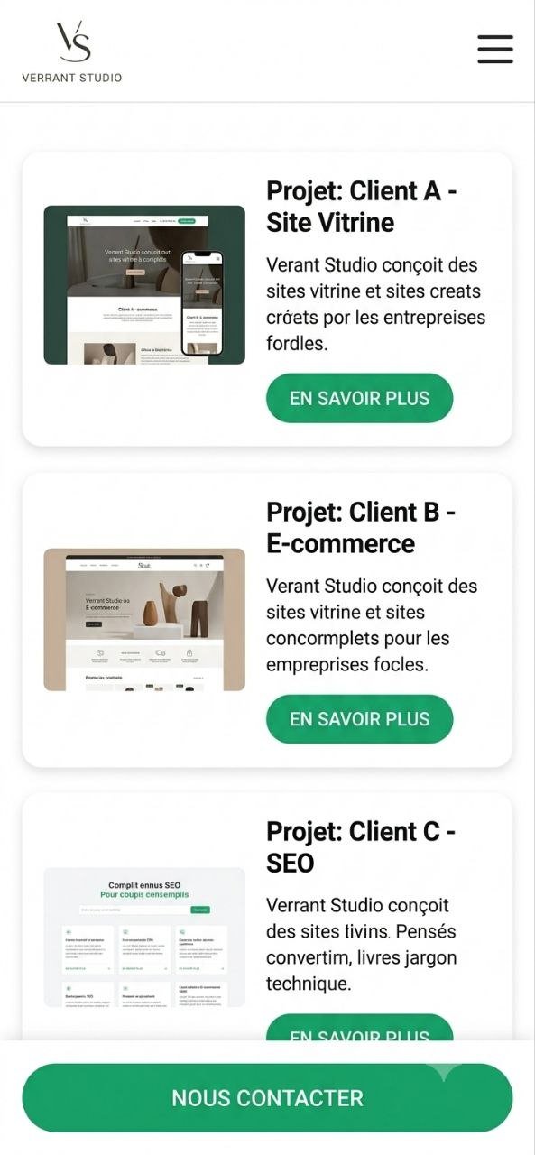 Aperçu du site Verrant Studio sur mobile